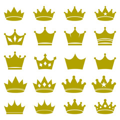 Set of vector gold crown icons. Gold crown collection.