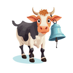 Cartoon cow with the bell flat vector illustration
