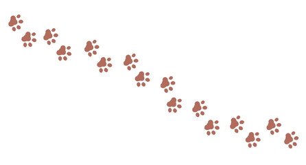 動物の足跡　肉球　茶色　シルエット　ライン　歩く　シンプル　飾り　猫　犬　斜め　白背景　透過