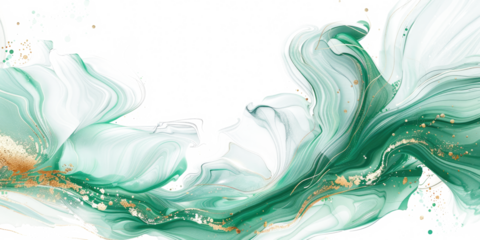 abstract designful green and gold wave pattern isolated on white or transparent png