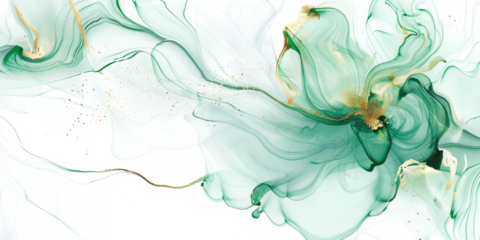 abstract designful green and gold wave pattern isolated on white or transparent png