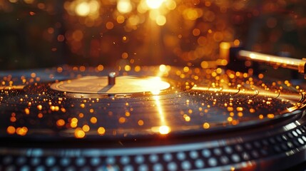 Close Up of Record Player With Blurry Background - obrazy, fototapety, plakaty