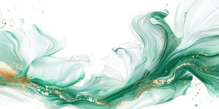 abstract designful green and gold wave pattern isolated on white or transparent png