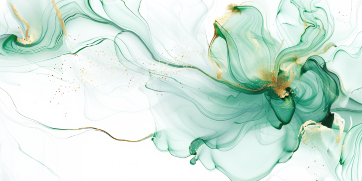 abstract designful green and gold wave pattern isolated on white or transparent png