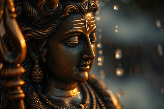 Deity Showcased - Goddess Durga Statue in Golden Bronze