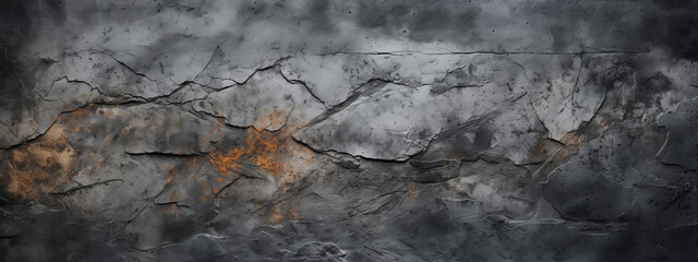 Weathered Slate Stone Wall with Orange Rust Stains - obrazy, fototapety, plakaty