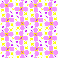 Seamless vector pattern, children's style ornament with flowers and stars in trendy colors.
