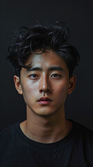 Young Korean Man in Casual Black T-Shirt with Silver Chain

