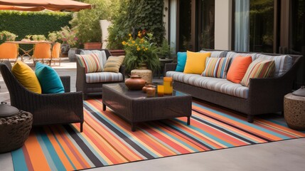 Use outdoor rugs to define seating areas and add warmth.