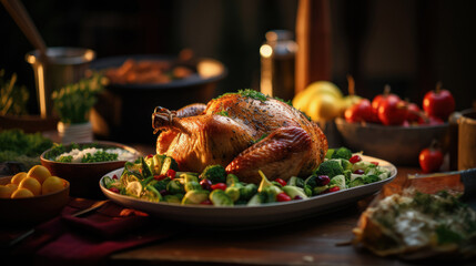 Baked turkey and other Thanksgiving foods. - 761461263