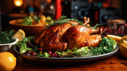 Baked turkey and other Thanksgiving foods. - 761461434