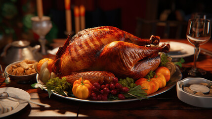 Baked turkey and other Thanksgiving foods. - 761461493