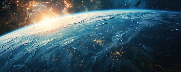 Cinematic shot of planet earth globe clouds and space background.