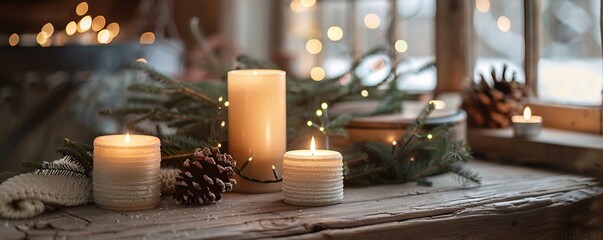 Christmas interior celebrate candle decoration fir twig