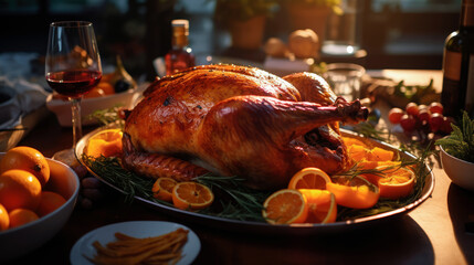Baked turkey and other Thanksgiving foods. - 761461658