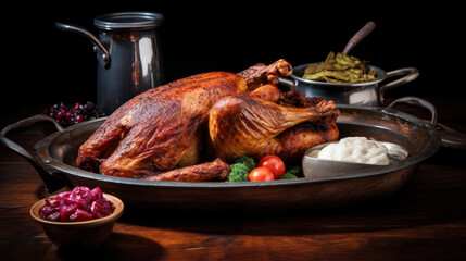 Baked turkey and other Thanksgiving foods. - 761462033