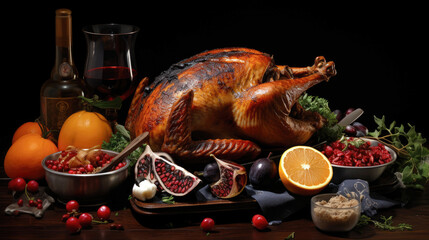 Baked turkey and other Thanksgiving foods. - 761462039