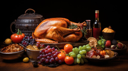 Baked turkey and other Thanksgiving foods. - 761462054