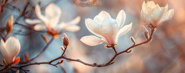 delicate fresh white flowers with gentle petals blooming in garden