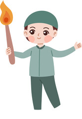 cute muslim kid carrying torch for torch parade