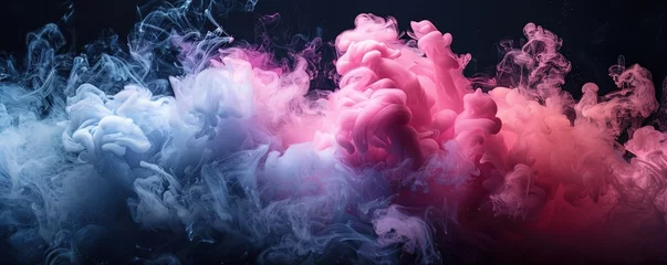 Foto op Canvas magenta and pink fluffy pastel ink smoke cloud against black background © Влада Яковенко
