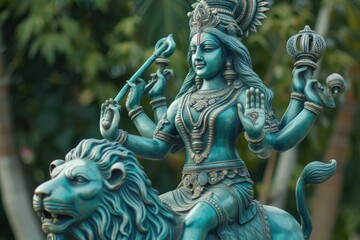 Fototapeta premium Deity Riding a Lion - Hindu Goddess Durga Statue