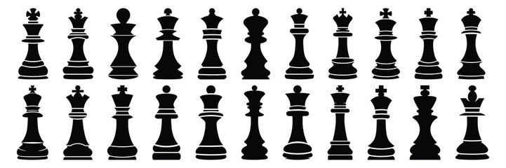Chess checkmate silhouettes set, large pack of vector silhouette design, isolated white background - obrazy, fototapety, plakaty