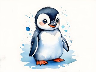 Fototapeta premium cute watercolor baby penguin 