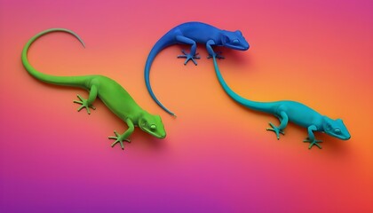 Lizards With Distinct Colors Arranged In A Gradien