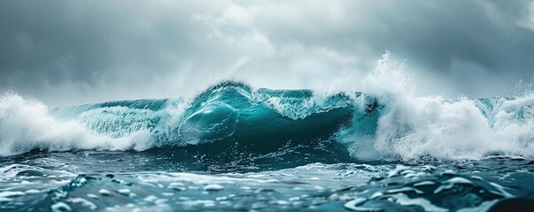Stormy sea wave with foamy splash - obrazy, fototapety, plakaty