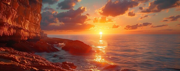 Sunset at a calm mountain lake