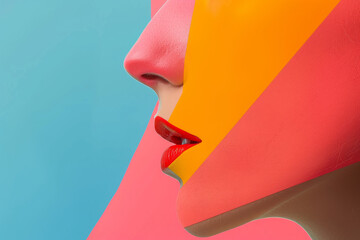 Abstract profile view with vibrant colors and bold lipstick