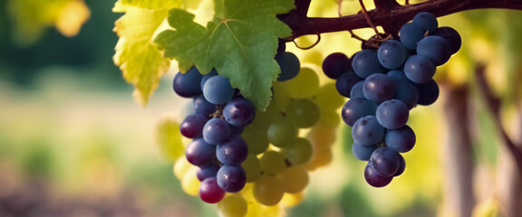 Banner-Tesori del vigneto- Dettagli di grappoli d'uva sul vitigno - obrazy, fototapety, plakaty