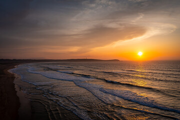 Aerial View over Valdoviño Beach, Galicia, Province of A Coruña, Spain