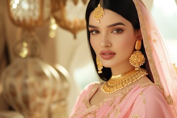 Elegant Woman in Traditional Indian Attire. Fictional character created by Generated AI. 