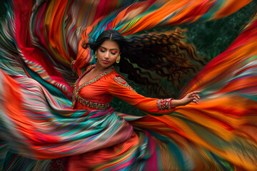Vibrant Indian Festival Dance, Colorful Skirt Twirling
