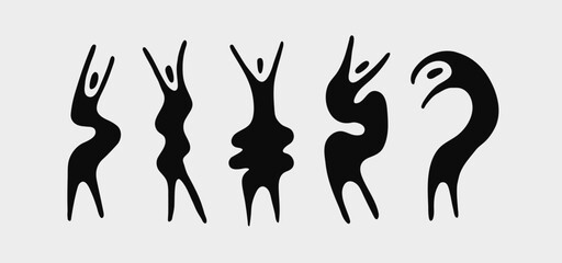 Set of abstract silhouettes of people of various strange shapes. Vector illustration.
