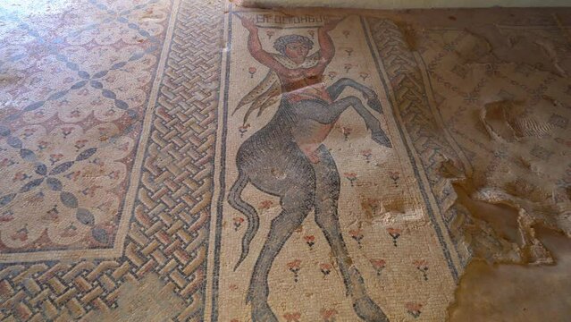 Centaur mosaic in Tzipori National Park .The city of Zippori (Sepphoris) Roman Byzantine period city with an abundance of mosaics The Nile House