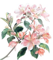 A digitally rendered illustration of beautiful pink rhododendron flowers with detailed petals and green leaves, perfect for a variety of design uses
