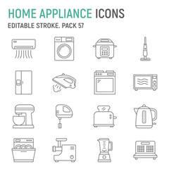 Home appliances line icon set, household collection, vector graphics, logo illustrations, house equipment vector icons, appliances signs, outline pictograms, editable stroke