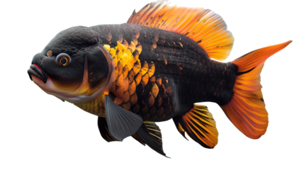Beautiful full body Oscar fish, transparent background
