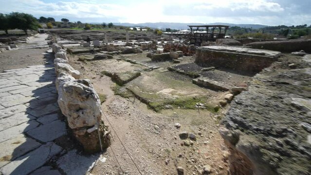 Cardo-Decumanus in Zippori National Park The city of Zippori (Sepphoris) A Roman Byzantine period city . Israel, Lower Galilee,
