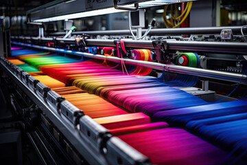 Experience the symphony of efficiency and creativity as vibrant textiles dance through a concept factory's dynamic conveyor belt