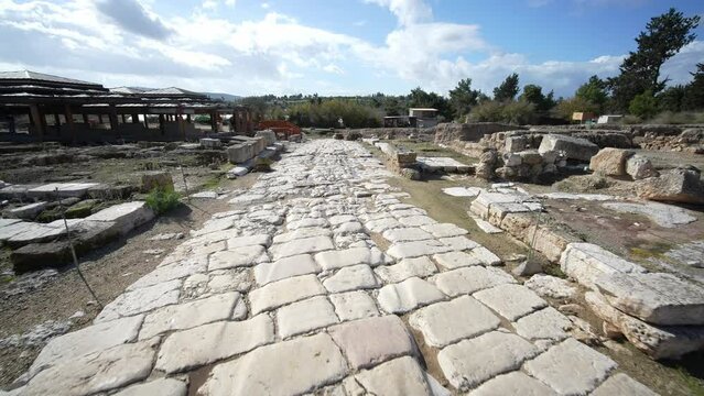 Cardo-Decumanus in Zippori National Park The city of Zippori (Sepphoris) A Roman Byzantine period city . Israel, Lower Galilee,