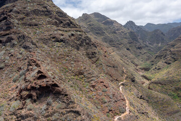 Aerial view of hiking path in Anaga Mountain Cliffs, Tenerife