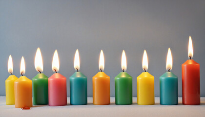 a row of colorful candles shining glowing burning 