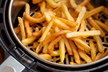 french fries in a frying pan close-up, top view