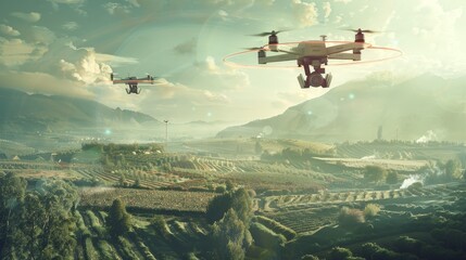 drone flying over the vineyard. 3d render and illustration
 - Powered by Adobe