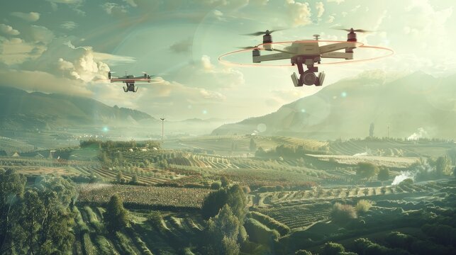 drone flying over the vineyard. 3d render and illustration
