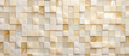A close up of a hardwood brown wall with a pattern of beige squares, resembling a rectangle shape. It showcases a unique flooring building material design